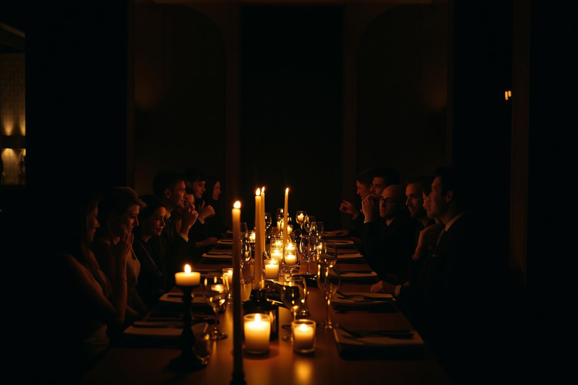 Guests at a candlelit private dinner
